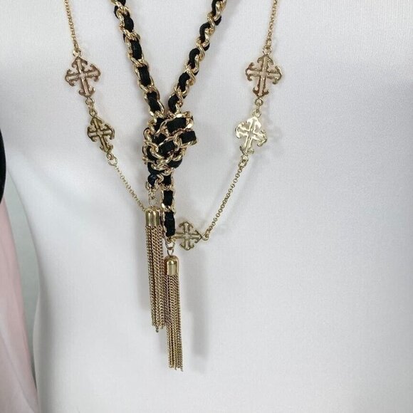 Gold Tone and Black Jewelry Lot Bracelets, Earrings & GUESS Long Rope Necklace - Picture 4 of 9